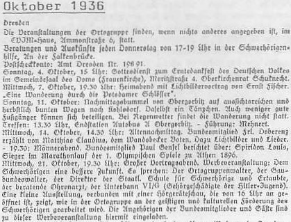 Ausschnitt aus dem Monatsprogramm der Dresdner Ortsgruppe für Oktober 1936